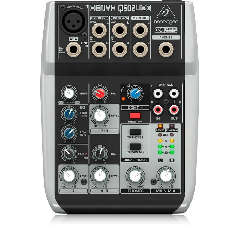 Behringer XENYX Q502USB – Mezcladora Analógica de 5 Entradas con USB e Interfaz de Audio