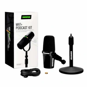 Shure MV7+-K-BNDL kit de micrófono dinámico profesional con conexión USB-C y XLR, ideal para podcast, streaming, grabación de voz y creación de contenido.