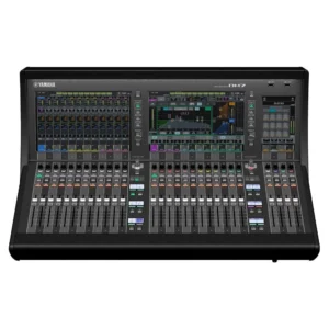 Yamaha DM7 consola mezcladora digital profesional con 120 canales, Dante 144x144, 28 faders motorizados y pantallas multitáctiles.