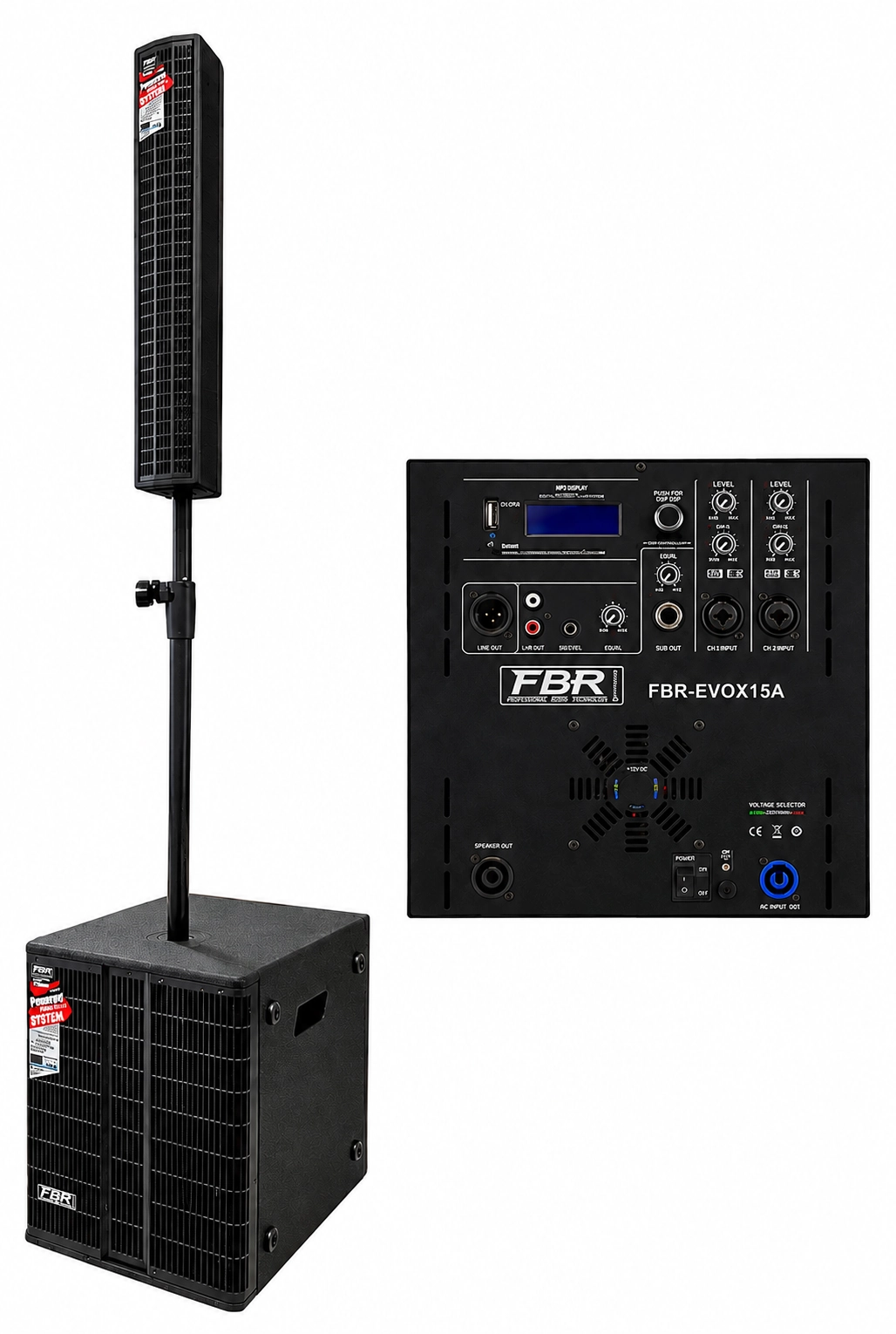 FBR EVOX-15A sistema de sonido profesional 6500W Peak con Bluetooth y USB