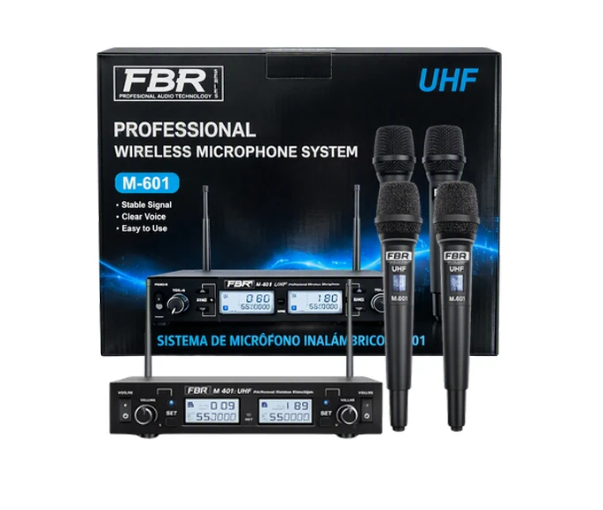 FBR M-601 2 micrófonos inalámbricos UHF de 100 metros