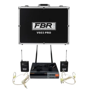 FBR V603 PRO 2 micrófonos inalámbricos UHF de vincha y solapero